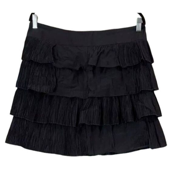 Gap Womens 10 Black Mini Skirt Solid Elastic Waist Zip Closure Ruffles Straight - Picture 1 of 9